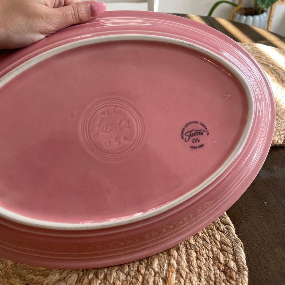 Fiesta Rose Pink Oval Serving Platter Homer Laughlin USA Ceramic 13.5 Inch - Picture 4 of 4